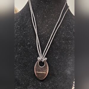 Pianegonda Sterling Silver Leather Cord Pendant Necklace Stamped 925 Italy